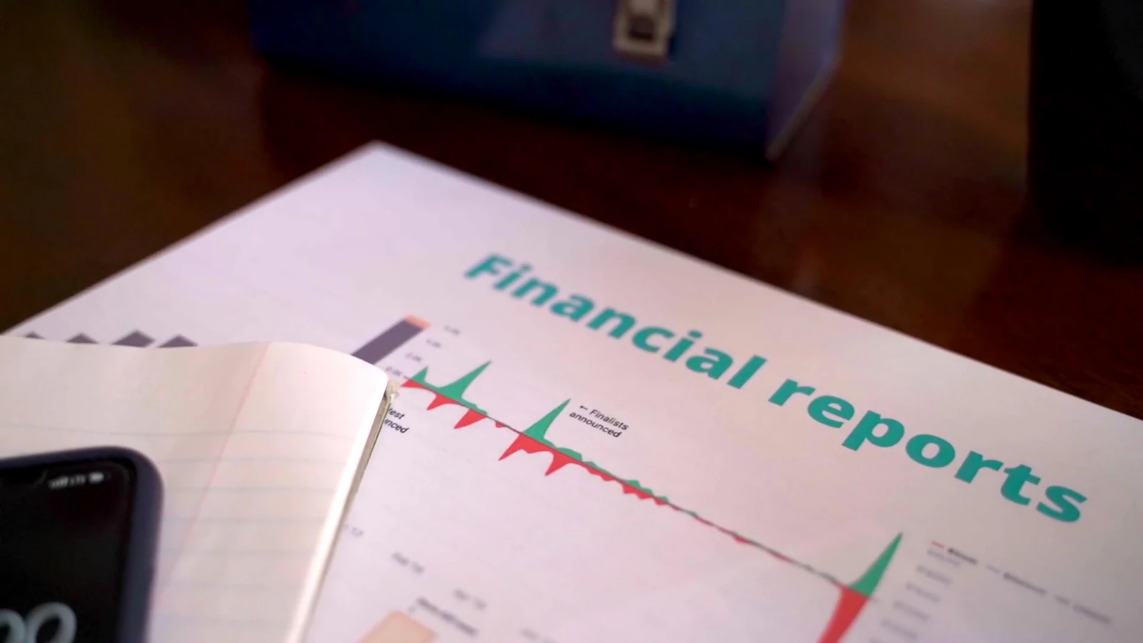 Financial reports showing changing market values