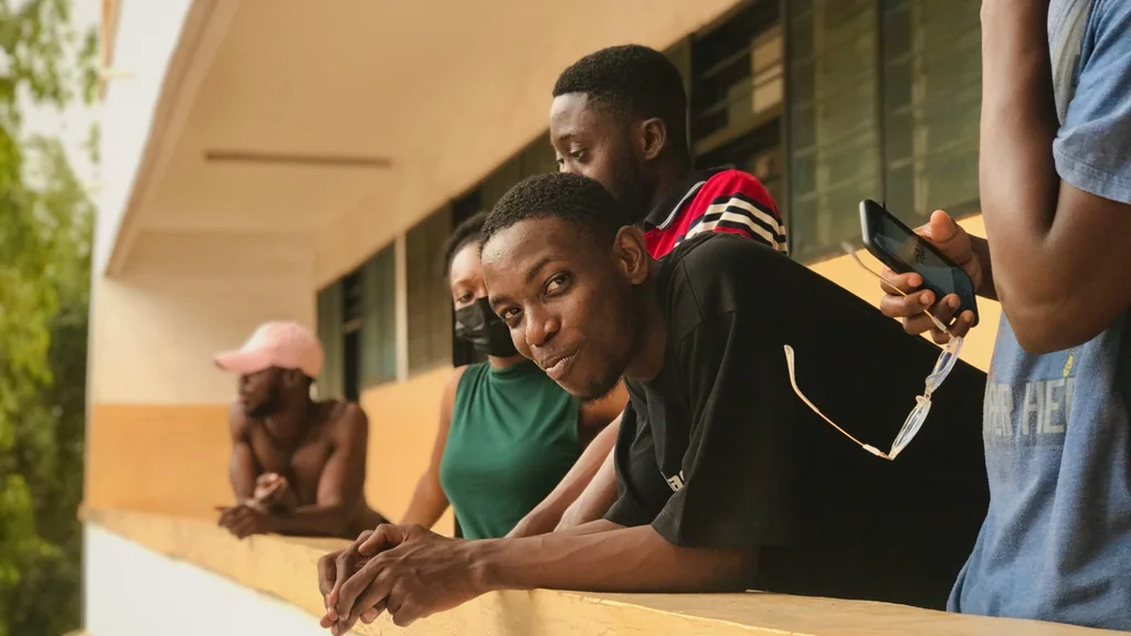 University students talking together on campus